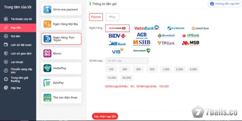 Hướng dẫn nạp tiền 7BALL nhanh chóng trong 3 phút