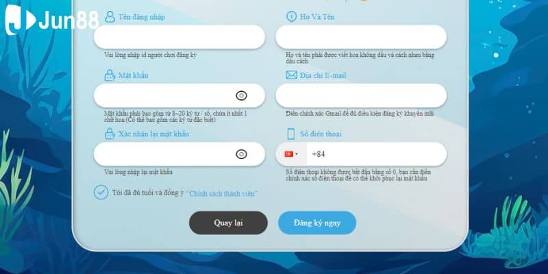 Hướng dẫn đăng ký tại JUN88 nhanh chóng