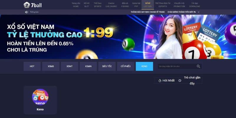 Tham gia cá cược Keno siêu tốc chuyên nghiệp tại 7Ball